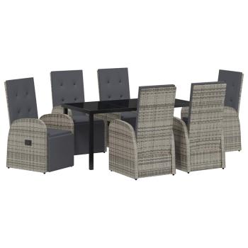 7-teiliges Garten-Essgruppen-Set mit Kissen Grau Poly Rattan