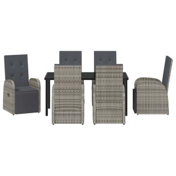 7-teiliges Garten-Essgruppen-Set mit Kissen Grau Poly Rattan