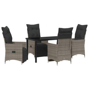 5-teiliges Gartenset mit Kissen Grau Poly-Rattan