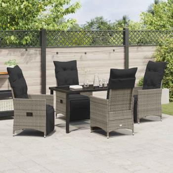 5-teiliges Gartenset mit Kissen Grau Poly-Rattan