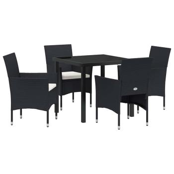 5-teiliges Garten-Essset aus schwarzem Poly-Rattan