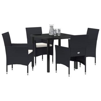 5-teiliges Garten-Essset aus schwarzem Poly-Rattan