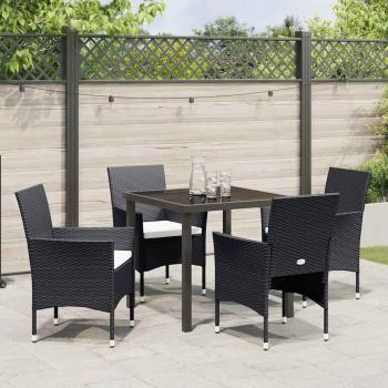5-teiliges Garten-Essset aus schwarzem Poly-Rattan