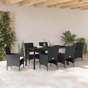 7-teiliges Garten-Esszimmer-Set Schwarz Poly-Rattan