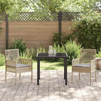 3-teiliges Garten Essgruppe mit Kissen ? Beiges Poly Rattan