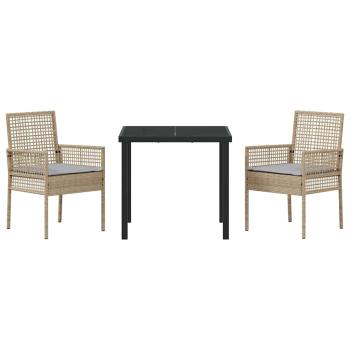 3-teiliges Garten Essgruppe mit Kissen ? Beiges Poly Rattan