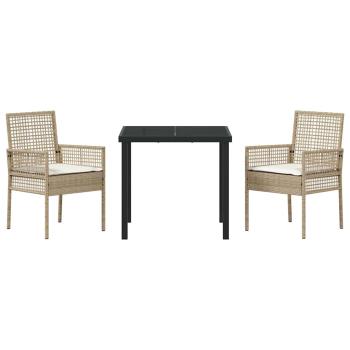 3-teiliges Garten Esszimmer Set mit Kissen Beige Poly Rattan