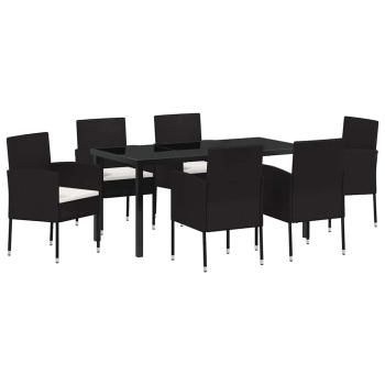 7-teiliges Garten-Essgruppenset mit Kissen Schwarz Poly-Rattan