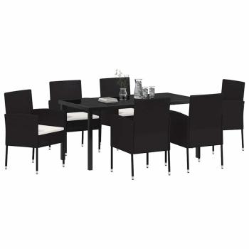 7-teiliges Garten-Essgruppenset mit Kissen Schwarz Poly-Rattan