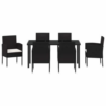 7-teiliges Garten-Essgruppenset mit Kissen Schwarz Poly-Rattan