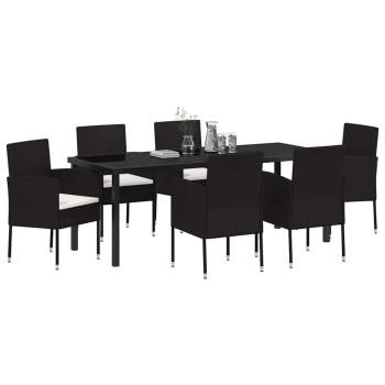 ARDEBO.de - 7-teilige Garten Essgruppe mit Kissen, schwarzes Poly Rattan