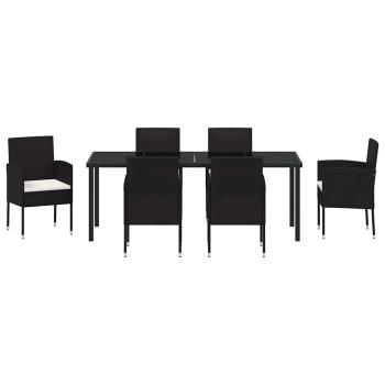 7-teilige Garten Essgruppe mit Kissen, schwarzes Poly Rattan