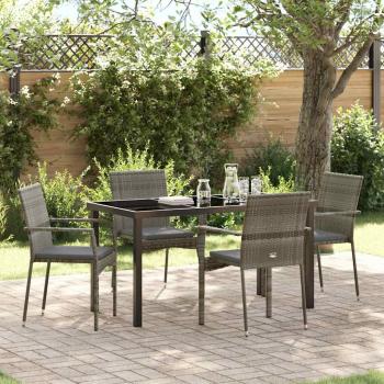 ARDEBO.de - 5-teiliges Garten-Esstisch-Set mit Kissen Grau Poly Rattan