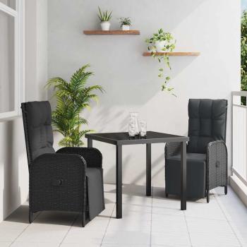 ARDEBO.de - 3-teiliges Garten-Ess-Set mit Kissen Schwarz Poly-Rattan