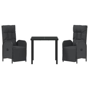 3-teiliges Garten-Ess-Set mit Kissen Schwarz Poly-Rattan