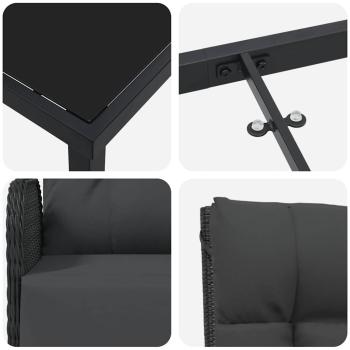 3-teiliges Garten-Ess-Set mit Kissen Schwarz Poly-Rattan