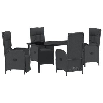 5-teiliges Garten-Dining-Set mit Kissen Schwarz Poly-Rattan