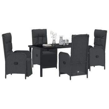 5-teiliges Garten-Dining-Set mit Kissen Schwarz Poly-Rattan