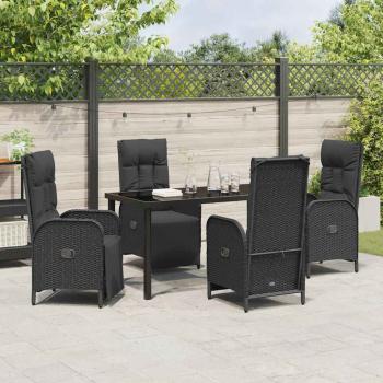 5-teiliges Garten-Dining-Set mit Kissen Schwarz Poly-Rattan