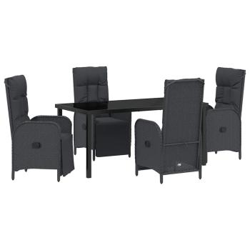 5-teiliges Garten-Essset mit Kissen Schwarz Poly-Rattan