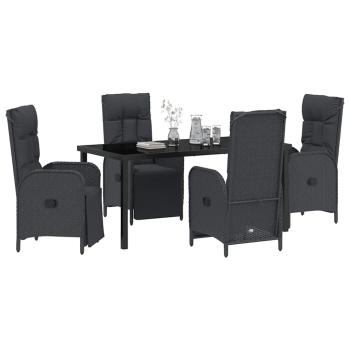 5-teiliges Garten-Essset mit Kissen Schwarz Poly-Rattan
