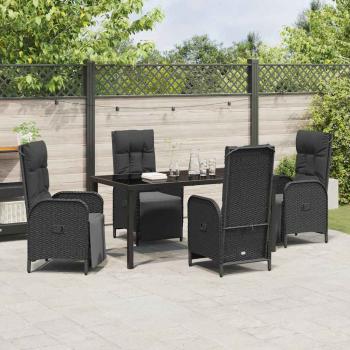 5-teiliges Garten-Essset mit Kissen Schwarz Poly-Rattan