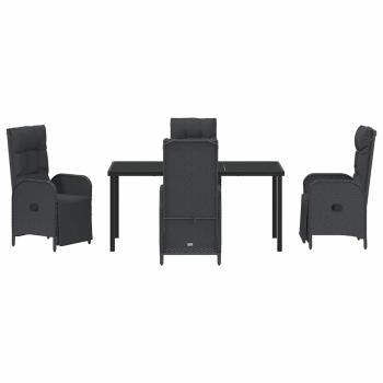 5-teiliges Garten-Essset mit Kissen Schwarz Poly-Rattan