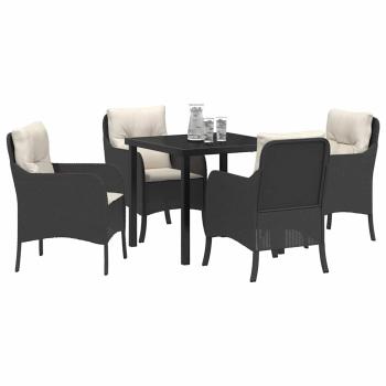 5-teiliges Garten-Ess-Set mit Kissen in Schwarz Poly-Rattan