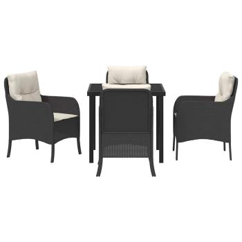 5-teiliges Garten-Ess-Set mit Kissen in Schwarz Poly-Rattan