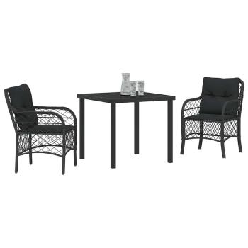 3-teiliges Garten-Ess-Set mit Kissen Schwarz Poly-Rattan