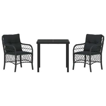 3-teiliges Garten-Ess-Set mit Kissen Schwarz Poly-Rattan