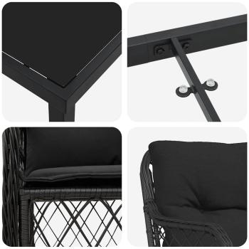 7-teiliges Garten-Ess-Set mit Kissen Schwarz Poly-Rattan