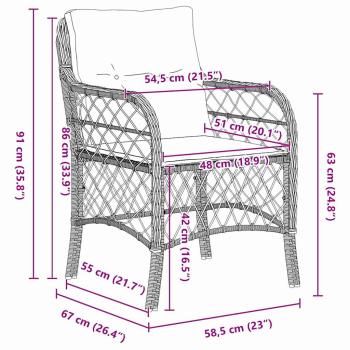 7-teiliges Garten-Ess-Set mit Kissen Schwarz Poly-Rattan