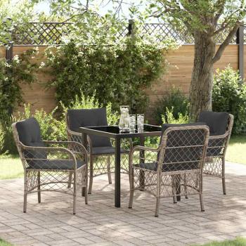 ARDEBO.de - 5-teiliges Garten-Ess-Set mit Kissen Hellgrau Poly-Rattan
