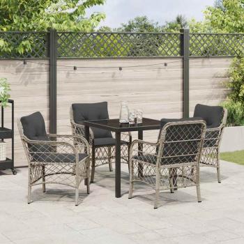 5-teiliges Garten-Ess-Set mit Kissen Hellgrau Poly-Rattan