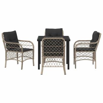 5-teiliges Garten-Ess-Set mit Kissen Hellgrau Poly-Rattan