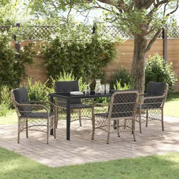 ARDEBO.de - 5-teiliges Garten-Esszimmer-Set mit Kissen Hellgrau Poly-Rattan