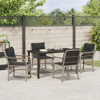 5-teiliges Garten-Esszimmer-Set mit Kissen Hellgrau Poly-Rattan