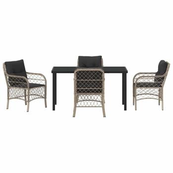 5-teiliges Garten-Esszimmer-Set mit Kissen Hellgrau Poly-Rattan