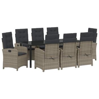 Garten Essgruppe 9 stk. Grau Poly-Rattan