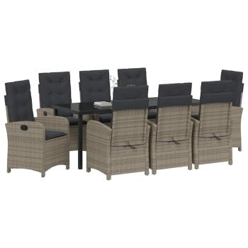 Garten Essgruppe 9 stk. Grau Poly-Rattan