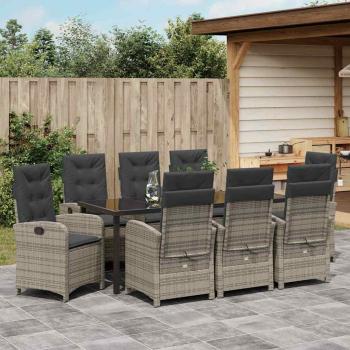 Garten Essgruppe 9 stk. Grau Poly-Rattan
