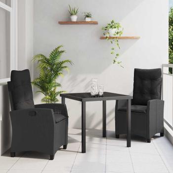 ARDEBO.de - 3-teiliges Garten-Dining-Set mit Kissen Schwarz Poly Rattan