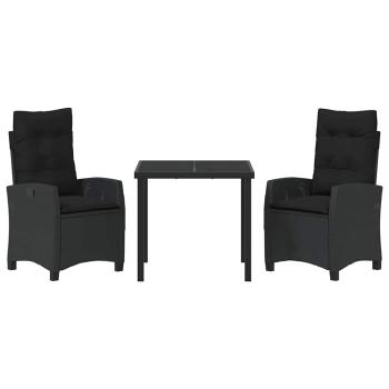 3-teiliges Garten-Dining-Set mit Kissen Schwarz Poly Rattan