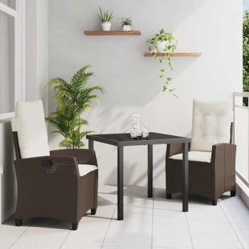 ARDEBO.de - 3-teiliges Garten-Esstischset mit Kissen Braun Poly Rattan