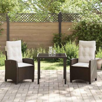 3-teiliges Garten-Esstischset mit Kissen Braun Poly Rattan