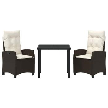 3-teiliges Garten-Esstischset mit Kissen Braun Poly Rattan