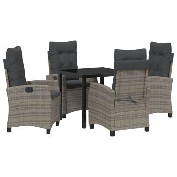 5-teiliges Garten-Ess-Set mit Kissen Grau Poly-Rattan