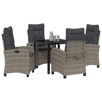 5-teiliges Garten-Ess-Set mit Kissen Grau Poly-Rattan