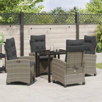 5-teiliges Garten-Ess-Set mit Kissen Grau Poly-Rattan
